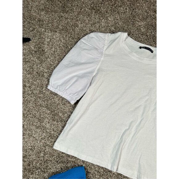 zara puff sleeve crop top blouse bundle cottagecore white and blue women’s S - Picture 9 of 12